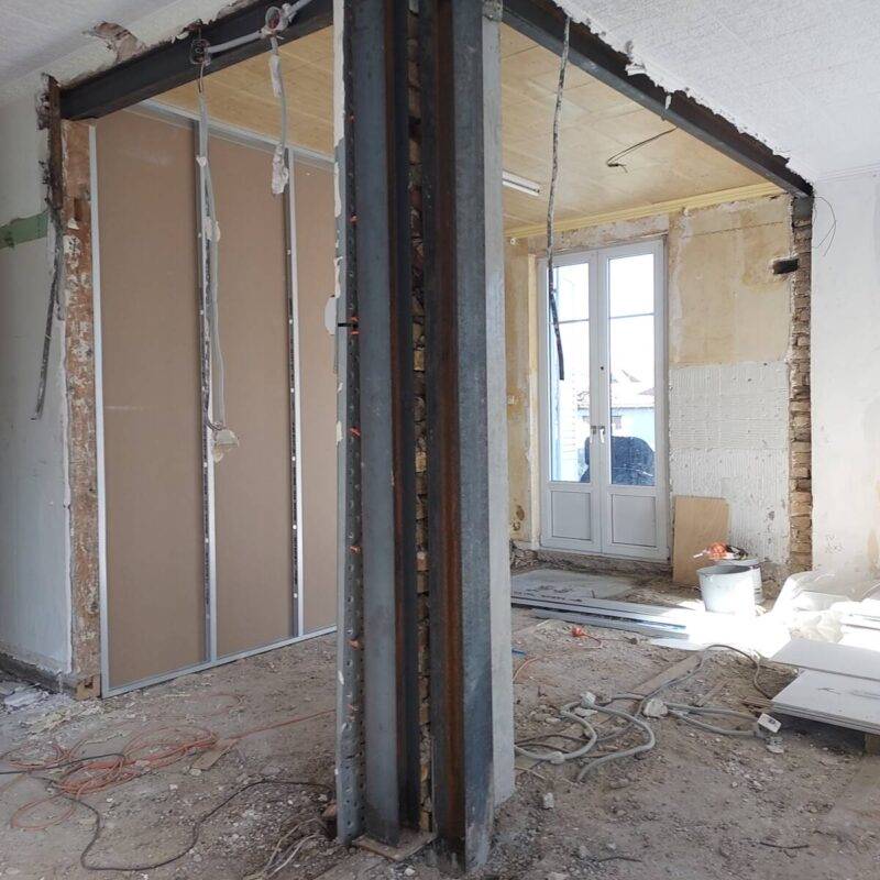 Reprises en sous-oeuvre avec poutrelles aciers et finitions en placo plâtre à Vendenheim Saverne 2
